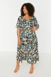 Trendyol Curve Multicolored flower patterned Weaving Ruffle Detailed Dress - Image 3