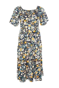 Trendyol Curve Multicolored flower patterned Weaving Ruffle Detailed Dress - Image 6