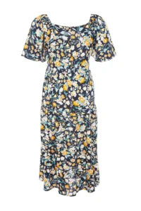 Trendyol Curve Multicolored flower patterned Weaving Ruffle Detailed Dress - Image 7