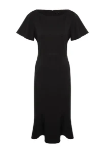 Trendyol Curve Black Fitted/Body-Fitting Weaving Sleeves with flywheel Lined Midi Dress - Image 7