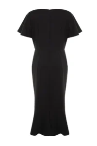 Trendyol Curve Black Fitted/Body-Fitting Weaving Sleeves with flywheel Lined Midi Dress - Image 9