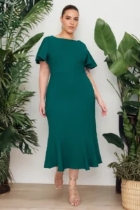 Trendyol Curve Dark Green Finike Weaving Plus Size Dress