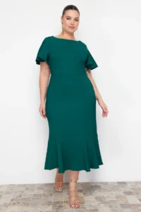 Trendyol Curve Dark Green Finike Weaving Plus Size Dress - Image 2