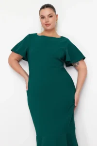 Trendyol Curve Dark Green Finike Weaving Plus Size Dress - Image 3