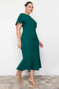 Trendyol Curve Dark Green Finike Weaving Plus Size Dress - Image 4