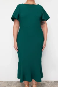 Trendyol Curve Dark Green Finike Weaving Plus Size Dress - Image 5