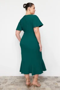 Trendyol Curve Dark Green Finike Weaving Plus Size Dress - Image 7