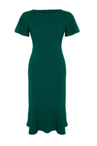 Trendyol Curve Dark Green Finike Weaving Plus Size Dress - Image 8