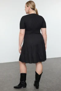 Trendyol Curve Black V-neck Stakter Knitting Plus Size Dress - Image 5
