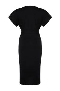 Trendyol Curve Black Plain Kesim Binding Detailed slit Maxi/LONG 100% Cotton Knitting Plus Size Dress - Image 8