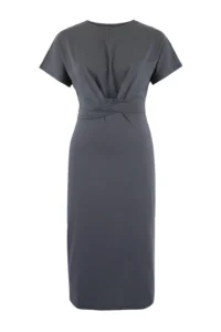 Trendyol Curve Anthracite Plain Kesim Binding Detailed slit Maxi/LONG 100% Cotton Knitting Plus Size Dress - Image 3