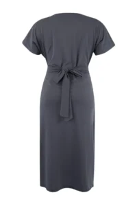 Trendyol Curve Anthracite Plain Kesim Binding Detailed slit Maxi/LONG 100% Cotton Knitting Plus Size Dress - Image 5