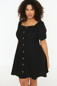 Trendyol Curve Black Weaving Buttoned Front Dress - Image 3