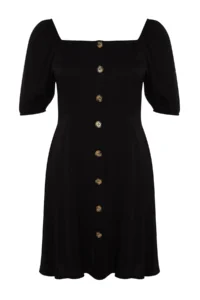 Trendyol Curve Black Weaving Buttoned Front Dress - Image 6