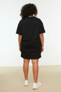 Trendyol Curve Black Geometric Printed 100% Cotton Knitting Plus Size T-Shirt Dress - Image 5