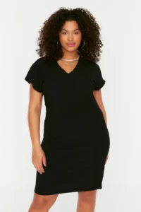 Trendyol Curve Black Plain Kesim Knitting Dress - Image 3