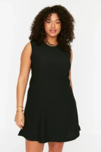 Trendyol Curve Black A-line Crepe Knitting Dress