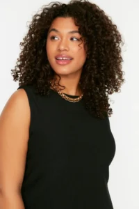 Trendyol Curve Black A-line Crepe Knitting Dress - Image 2