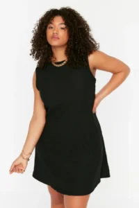 Trendyol Curve Black A-line Crepe Knitting Dress - Image 4