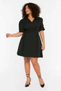 Trendyol Curve Black Weaving Double breasted Yaka Dress - Image 2
