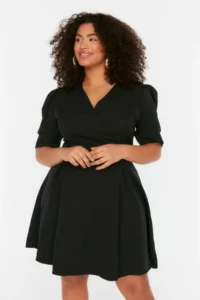 Trendyol Curve Black Weaving Double breasted Yaka Dress - Image 3