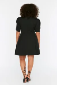 Trendyol Curve Black Weaving Double breasted Yaka Dress - Image 5