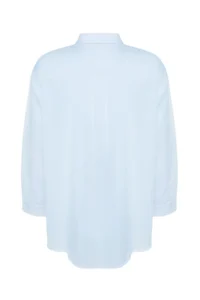 Trendyol Curve Light Blue Loose Fit Basic Cotton Long Sleeve Weaving Plus Size Shirt - Image 9