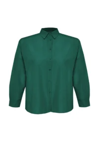 Trendyol Curve Emerald Green Boyfriend Basic Plus Size Long Sleeve Weaving Shirt - Image 6