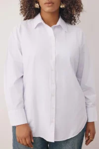 Trendyol Curve White Loose Fit Basic Cotton Long Sleeve Weaving Plus Size Shirt - Image 2