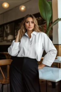 Trendyol Curve White Loose Fit Basic Cotton Long Sleeve Weaving Plus Size Shirt - Image 4