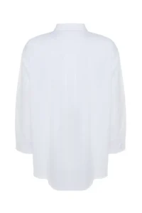 Trendyol Curve White Loose Fit Basic Cotton Long Sleeve Weaving Plus Size Shirt - Image 9