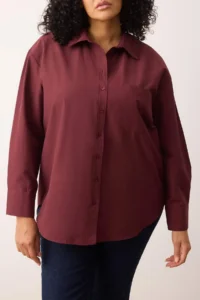 Trendyol Curve Koyu Burgundy Loose Fit Cotton Long Sleeve Plus Size Weaving Shirt - Image 3