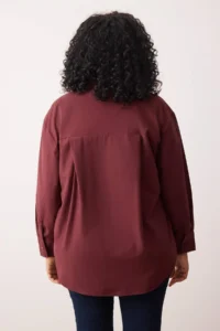 Trendyol Curve Koyu Burgundy Loose Fit Cotton Long Sleeve Plus Size Weaving Shirt - Image 4