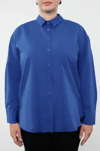 Trendyol Curve DARK BLUE Loose Fit Cotton Long Sleeve Plus Size Weaving Shirt - Image 4
