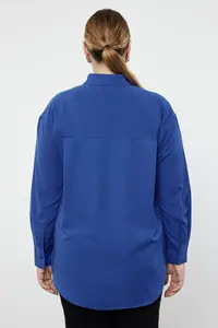 Trendyol Curve DARK BLUE Loose Fit Cotton Long Sleeve Plus Size Weaving Shirt - Image 5