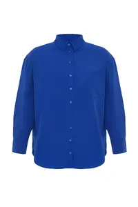 Trendyol Curve DARK BLUE Loose Fit Cotton Long Sleeve Plus Size Weaving Shirt - Image 6