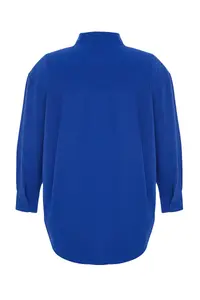 Trendyol Curve DARK BLUE Loose Fit Cotton Long Sleeve Plus Size Weaving Shirt - Image 8