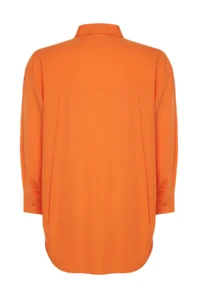 Trendyol Curve Orange Loose Fit Cotton Long Sleeve Plus Size Weaving Shirt - Image 9