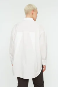 Trendyol Curve White Loose Fit Cotton Long Sleeve Plus Size Weaving Shirt - Image 10