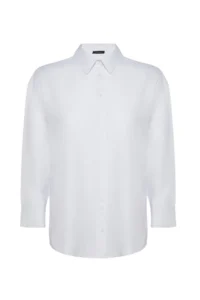 Trendyol Curve White Loose Fit Cotton Long Sleeve Plus Size Weaving Shirt - Image 11