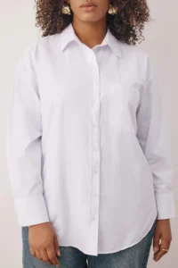 Trendyol Curve White Loose Fit Cotton Long Sleeve Plus Size Weaving Shirt - Image 3