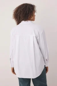 Trendyol Curve White Loose Fit Cotton Long Sleeve Plus Size Weaving Shirt - Image 4