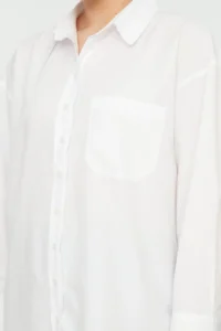Trendyol Curve White Loose Fit Cotton Long Sleeve Plus Size Weaving Shirt - Image 9