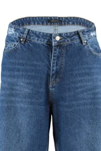 Trendyol Curve Dark Blue High Waist Destroylu Wide Leg/Wide Leg 100% Cotton plus size jeans - Image 13