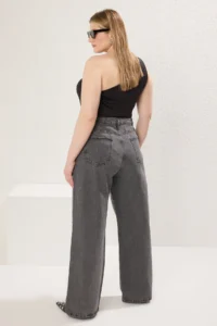 Trendyol Curve Gray High Waist Destroylu Wide Leg/Wide Leg 100% Cotton Non-Stretch jeans - Image 4