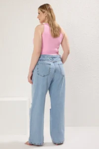 Trendyol Curve Buz Blue High Waist Destroylu Wide Leg/Wide Leg 100% Cotton Non-Stretch jeans - Image 4