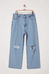 Trendyol Curve Buz Blue High Waist Destroylu Wide Leg/Wide Leg 100% Cotton Non-Stretch jeans - Image 5