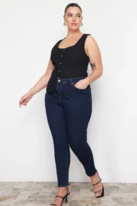 Trendyol Curve Dark Blue High Waist Flexible Plus Size skinny jeans - Image 7