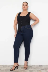 Trendyol Curve Dark Blue High Waist Flexible Plus Size skinny jeans - Image 8