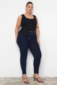 Trendyol Curve Dark Blue High Waist Flexible Plus Size skinny jeans - Image 9